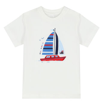 Younger Boys White Sail Boat T-Shirt
