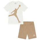 Boys White & Beige Jordan Shorts Set, 2, hi-res
