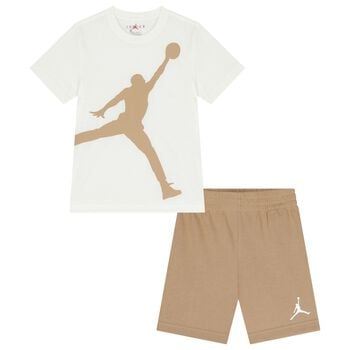 Boys White & Beige Jordan Shorts Set