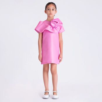 Girls Pink Flower Satin Dress