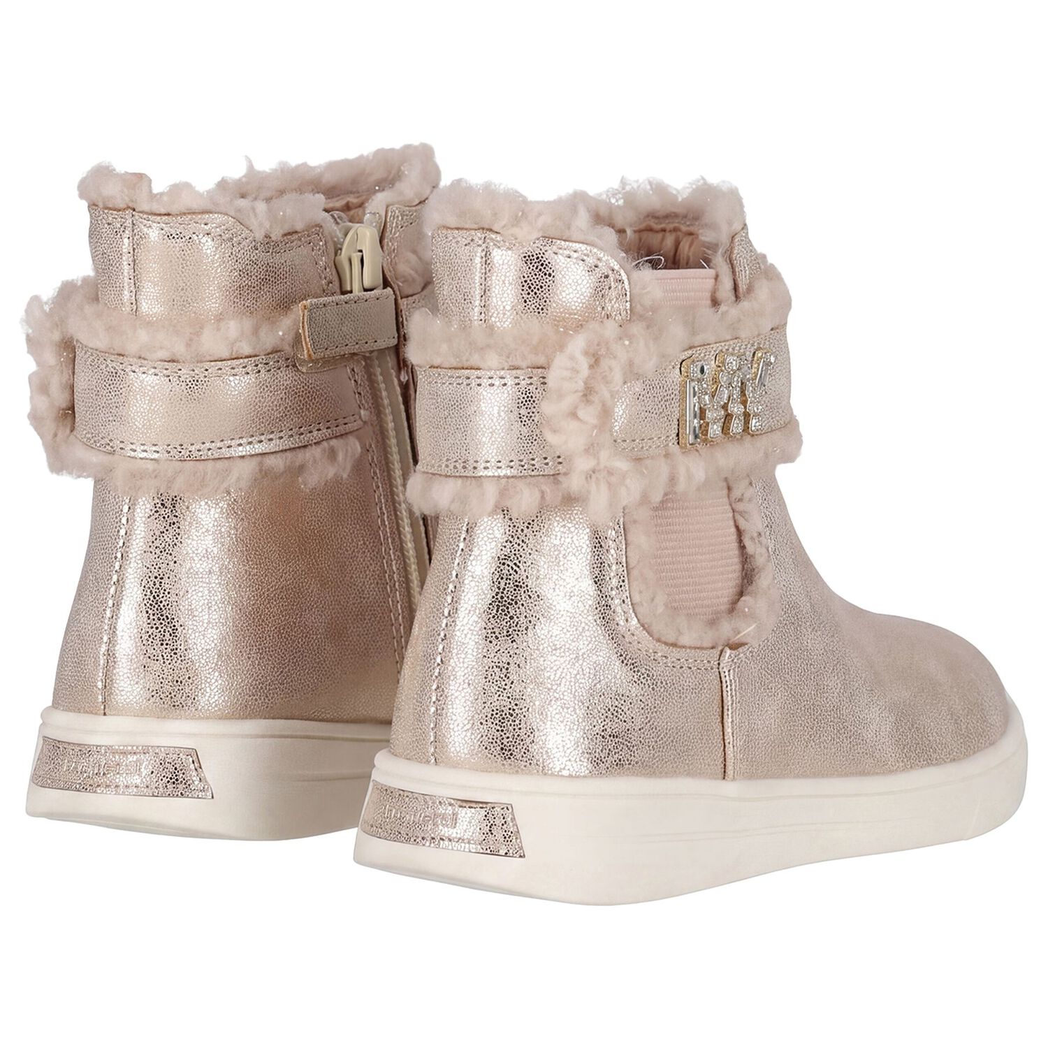 Girls Gold Faux Fur Boots , 1, hi-res