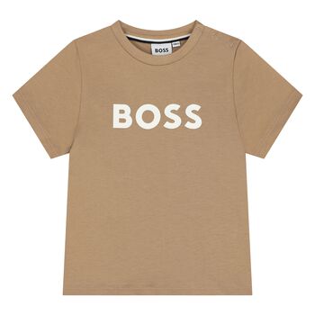 Younger Boys Mini Me Beige Logo T-Shirt