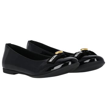 Girls Black Logo Patent Leather Shoes