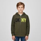 Boys Khaki Logo Hooded Zip Up Top, 2, hi-res