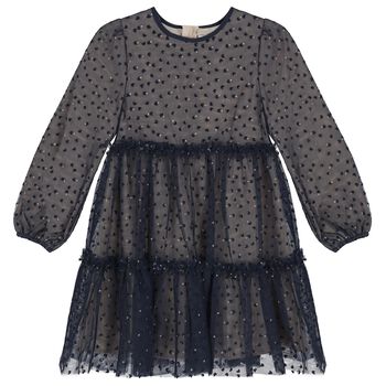 Girls Navy Blue Heart Tulle Dress