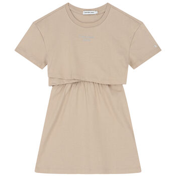 Girls Beige Logo Dress