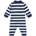Baby Boys Navy & White Striped Logo Romper, 1, hi-res