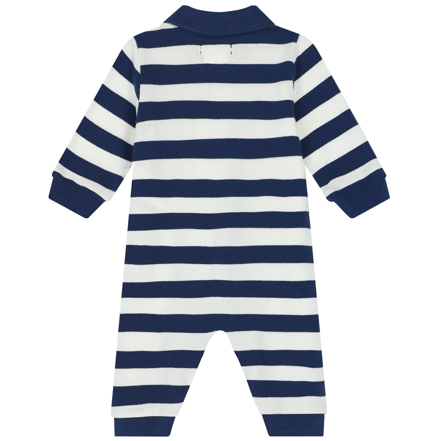 Baby Boys Navy & White Striped Logo Romper, 1, hi-res