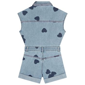 Girls Blue Heart Denim Playsuit