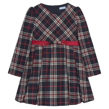 Girls Navy Blue & Red Plaid Dress