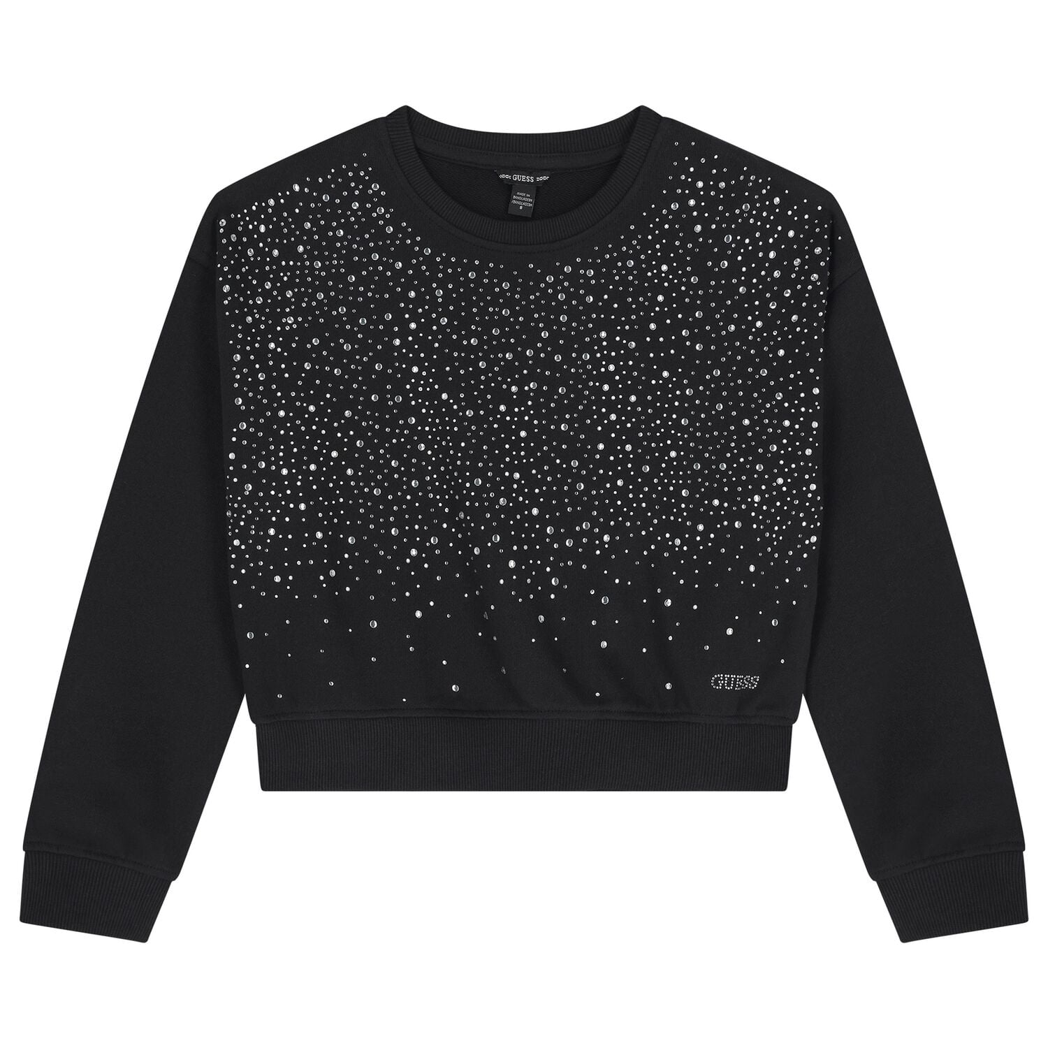 Girls Black Logo Rhinestone Sweatshirt, 1, hi-res