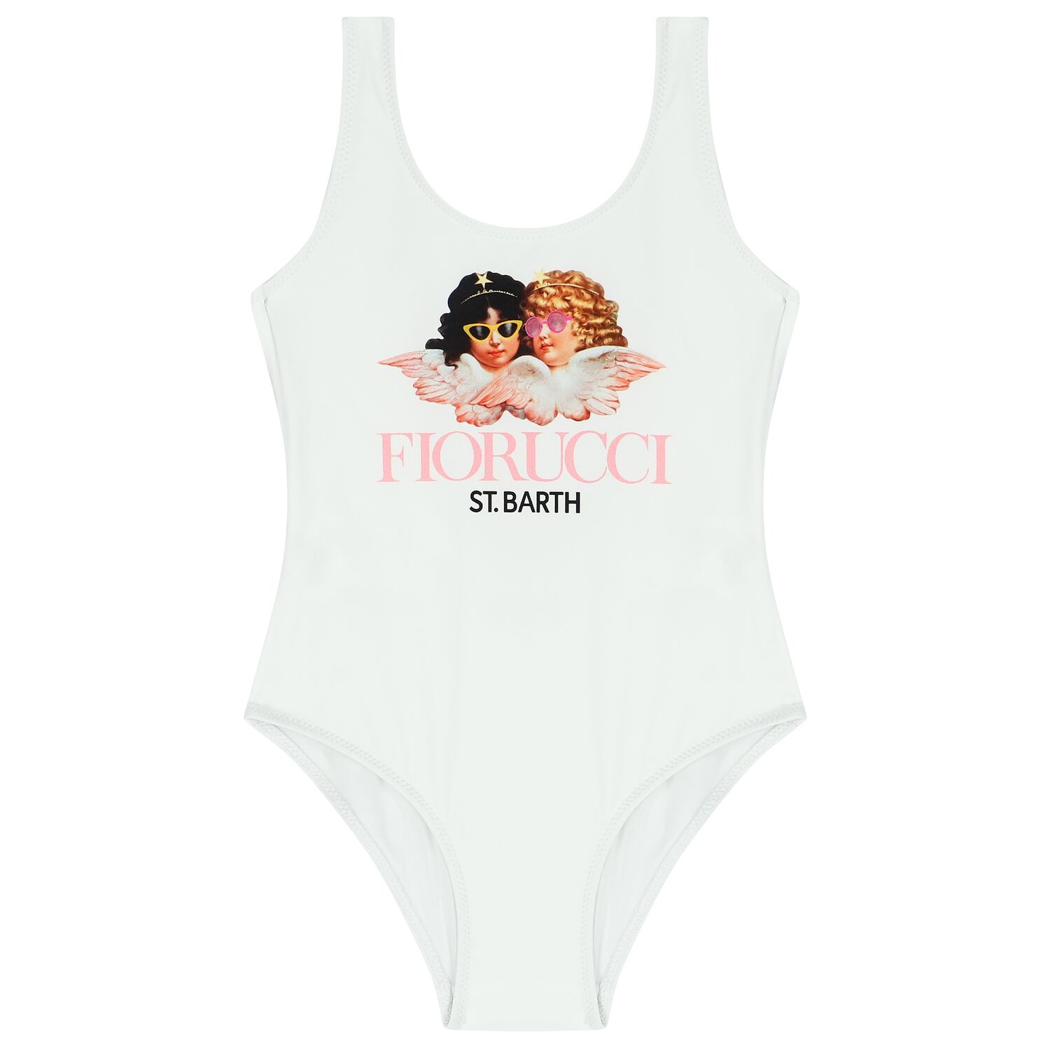 Girls White Fiorucci Swimsuit, 1, hi-res
