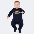 Baby Boys Navy Blue & Gold Logo Romper, 2, hi-res