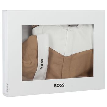 Baby Boys White & Beige Logo Babygrow Gift Set