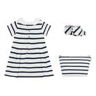Baby Girls White & Navy Blue Striped Dress Set , 1, hi-res