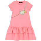 فستان بنات بالشعار وطبعة حقيبة باللون الوردي, 3, hi-res