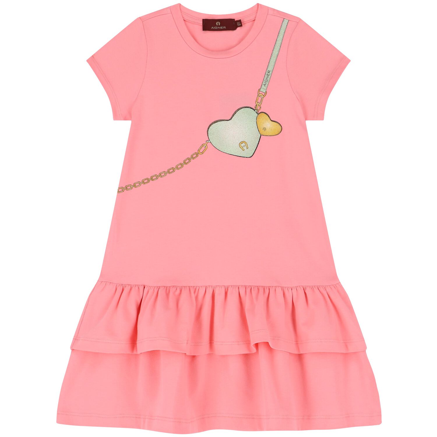 فستان بنات بالشعار وطبعة حقيبة باللون الوردي, 3, hi-res