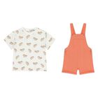 Younger Boys Orange Dungaree & Hat Set (3 Piece) , 1, hi-res