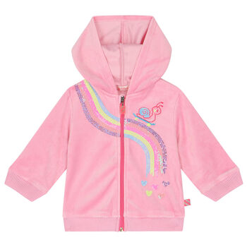 Younger Girls Pink Sequins Hooded Zip Up Top