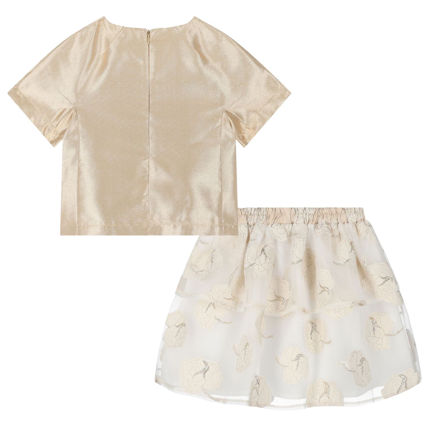 Girls Gold & White Roses Skirt Set, 1, hi-res image number null