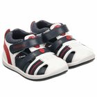 Younger Boys White & Navy Blue Leather Shoes, 1, hi-res