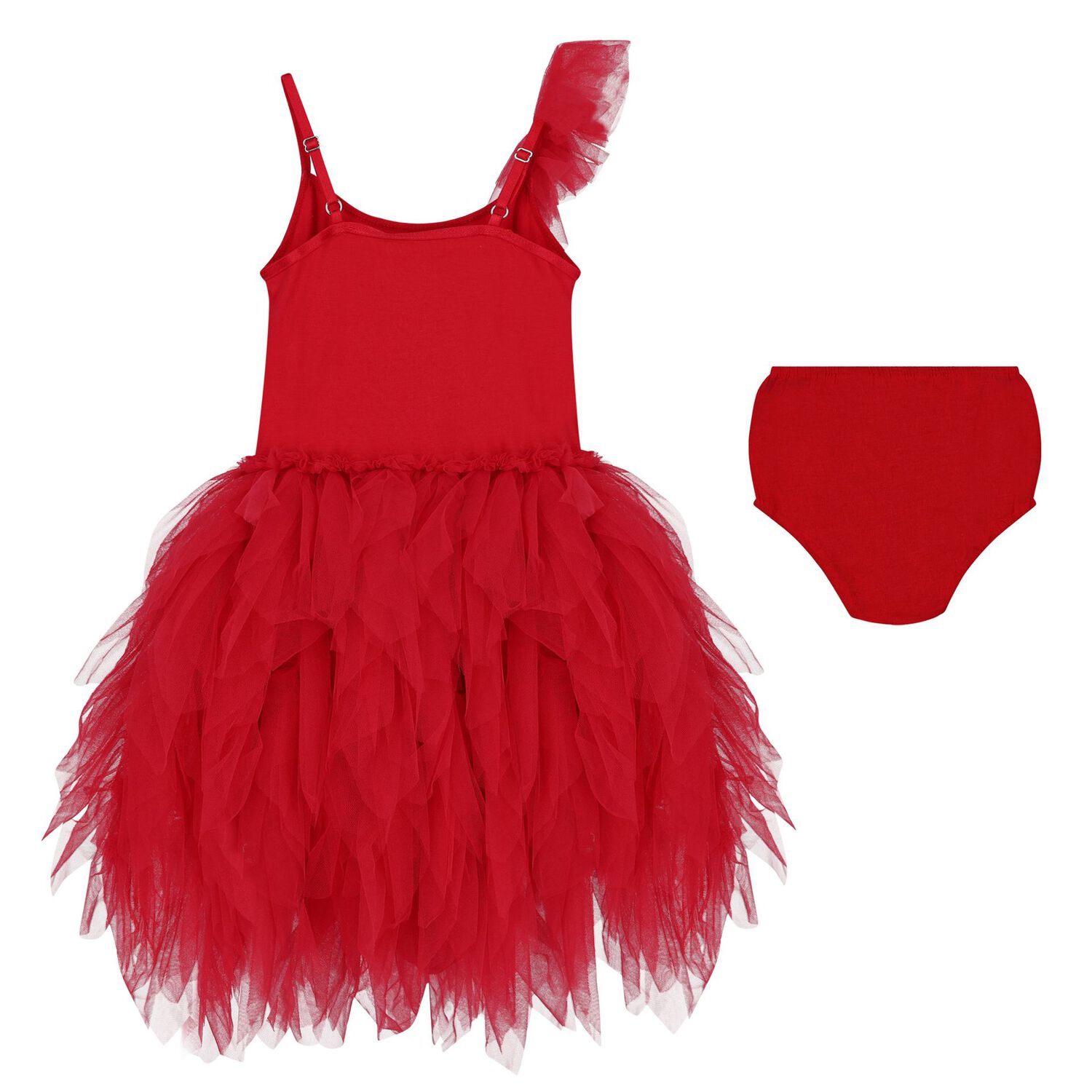 Younger Girls Red Ruffled Tulle Dress Set, 1, hi-res image number null