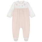 Baby Girls White & Beige Floral Babygrow, 1, hi-res