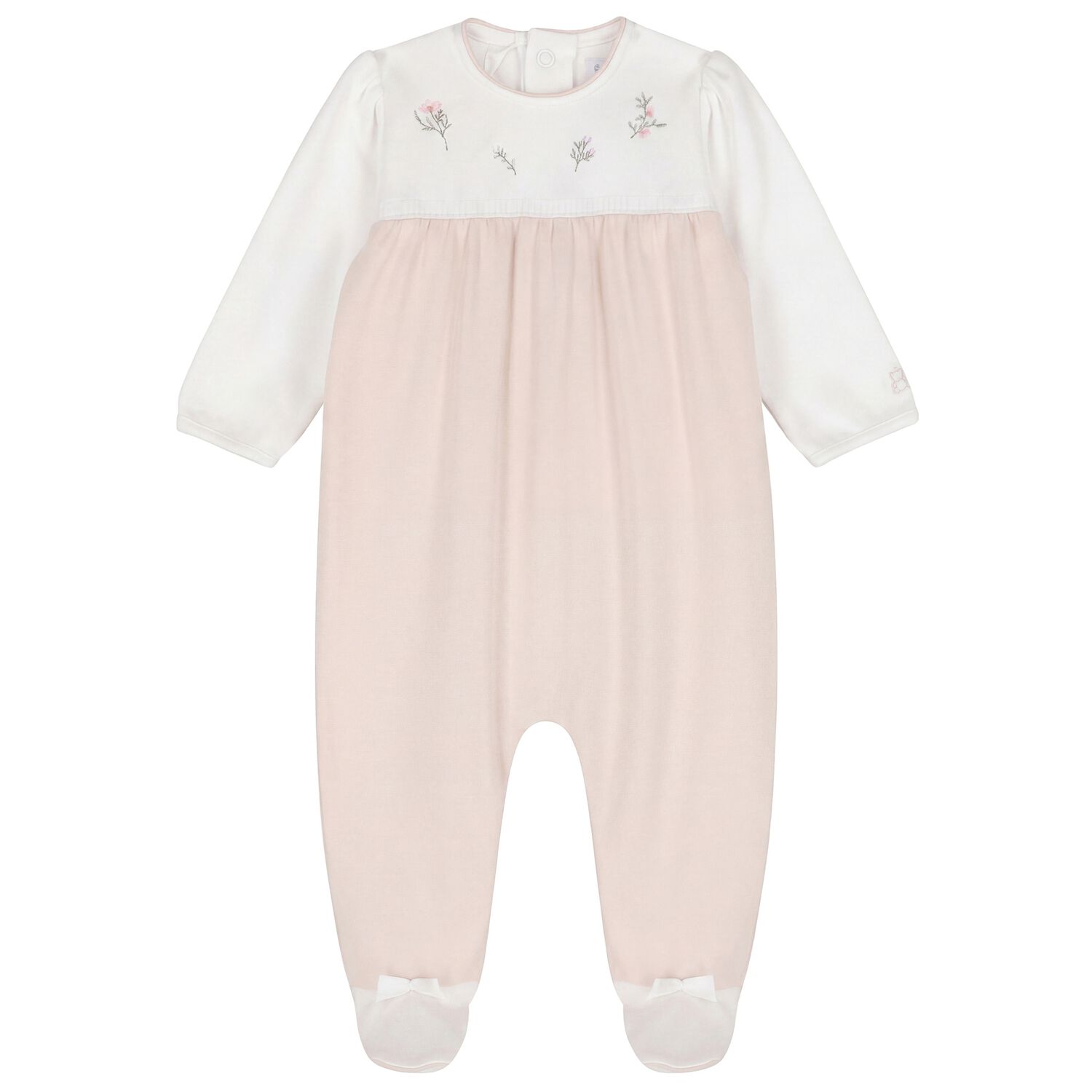 Baby Girls White & Beige Floral Babygrow, 1, hi-res