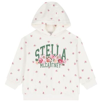 Girls Ivory Floral Logo Hooded Top