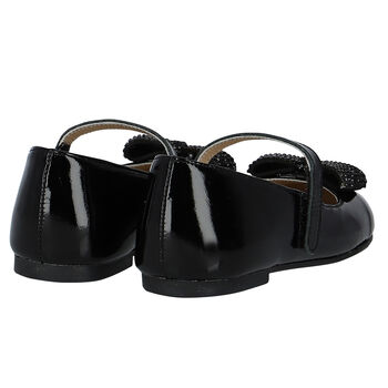 Girls Black Embellished Bow Shoes