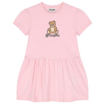 Girls Pink Teddy Bear Logo Dress