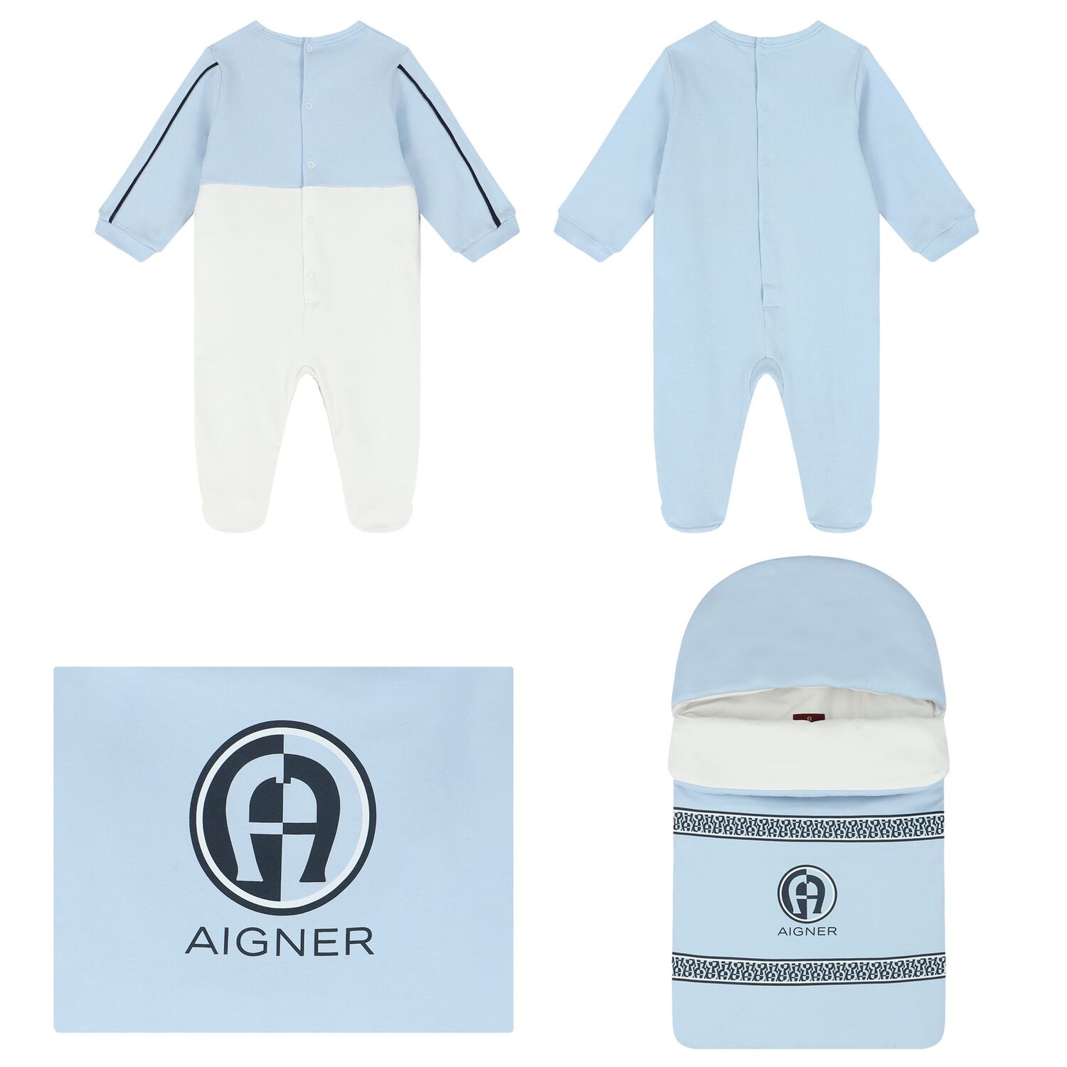 Baby Boys Blue & White Logo Baby Set, 1, hi-res
