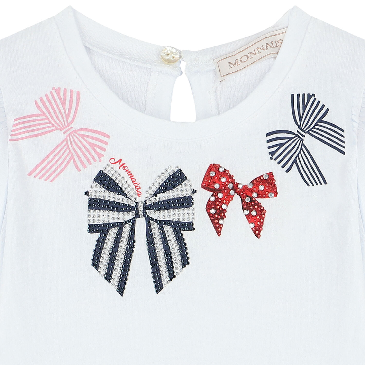 Younger Girls White Bows T-Shirt, 1, hi-res