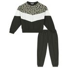 Girls Green & White Leopard Print Tracksuit, 1, hi-res
