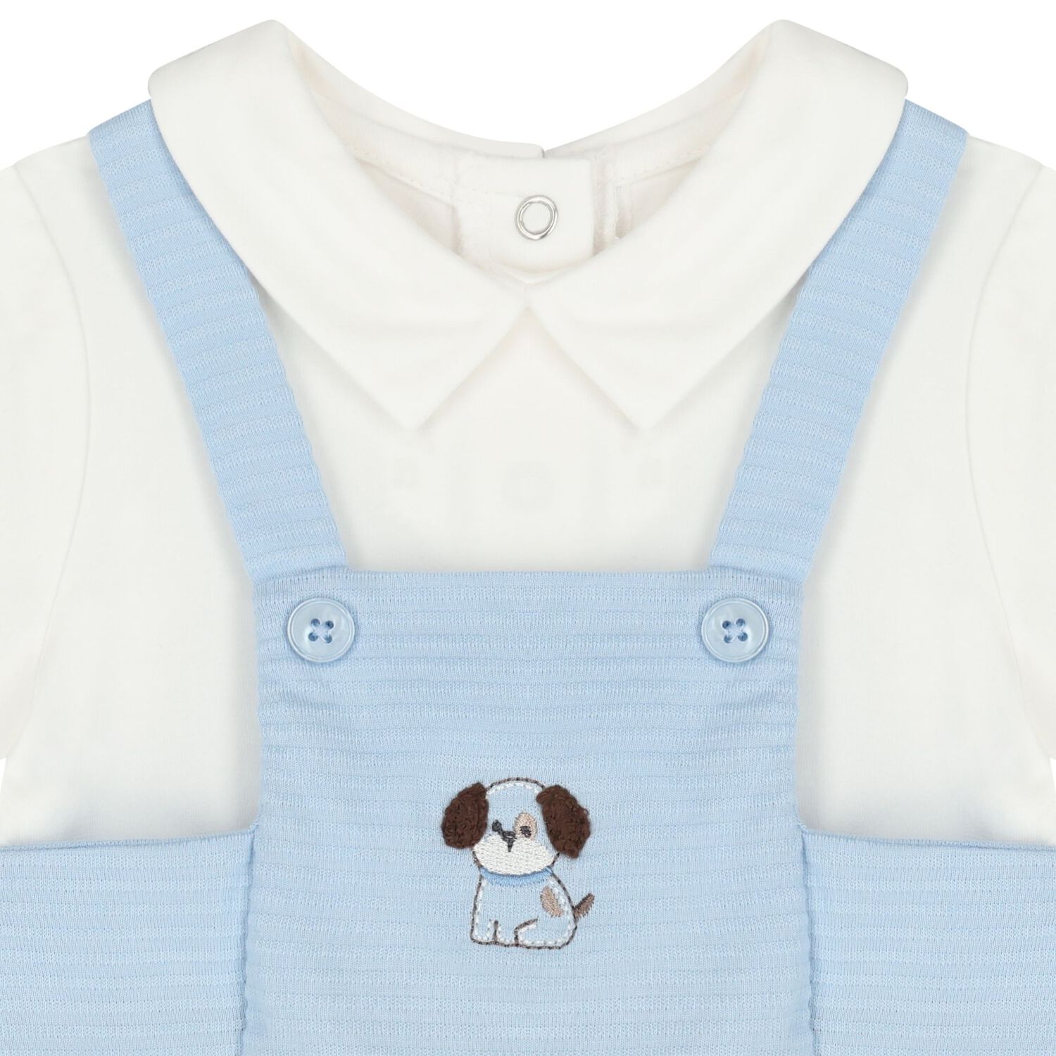 Baby Boys White & Blue Dungaree Romper, 1, hi-res