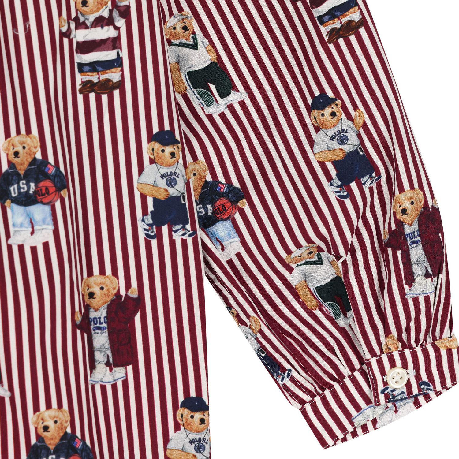 Girls White & Red Polo Bear Striped Shirt Dress, 1, hi-res