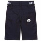 Boys Navy Blue Logo Shorts, 1, hi-res