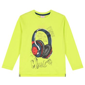 Boys Neon Green Headphone Long Sleeve Top