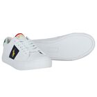 Boys White & Navy Blue Logo Trainers, 1, hi-res