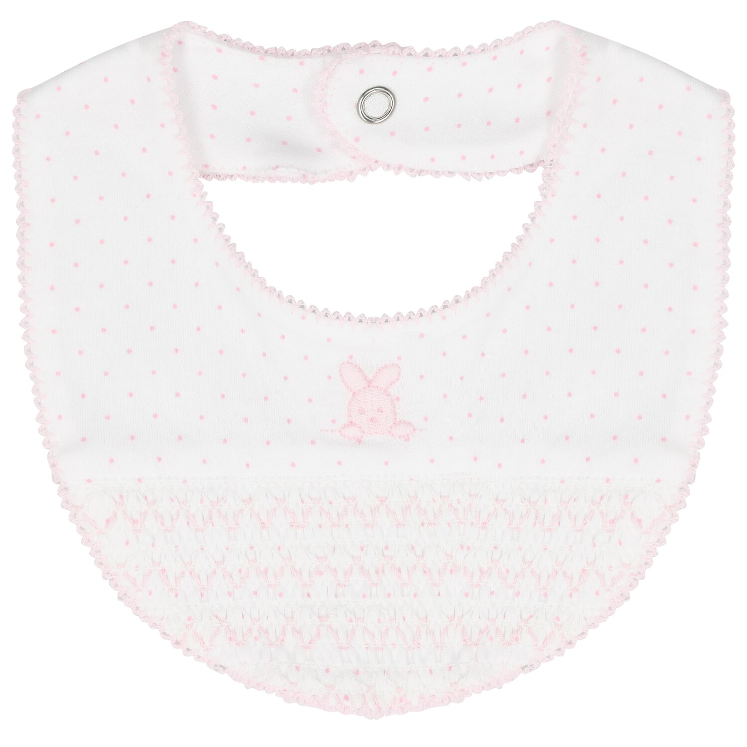 Baby Girls White & Pink Bunny Bib, 2, hi-res
