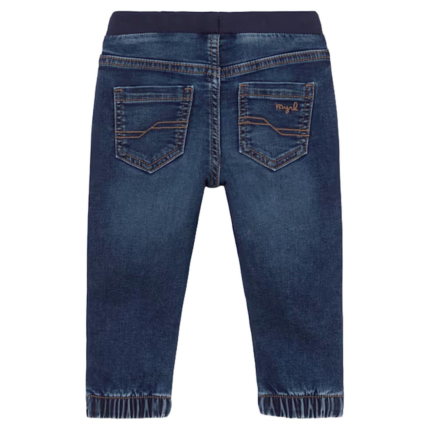 Younger Boys Navy Blue Denim Joggers, 1, hi-res