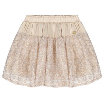 Girls Beige Satin & Sequin Skirt