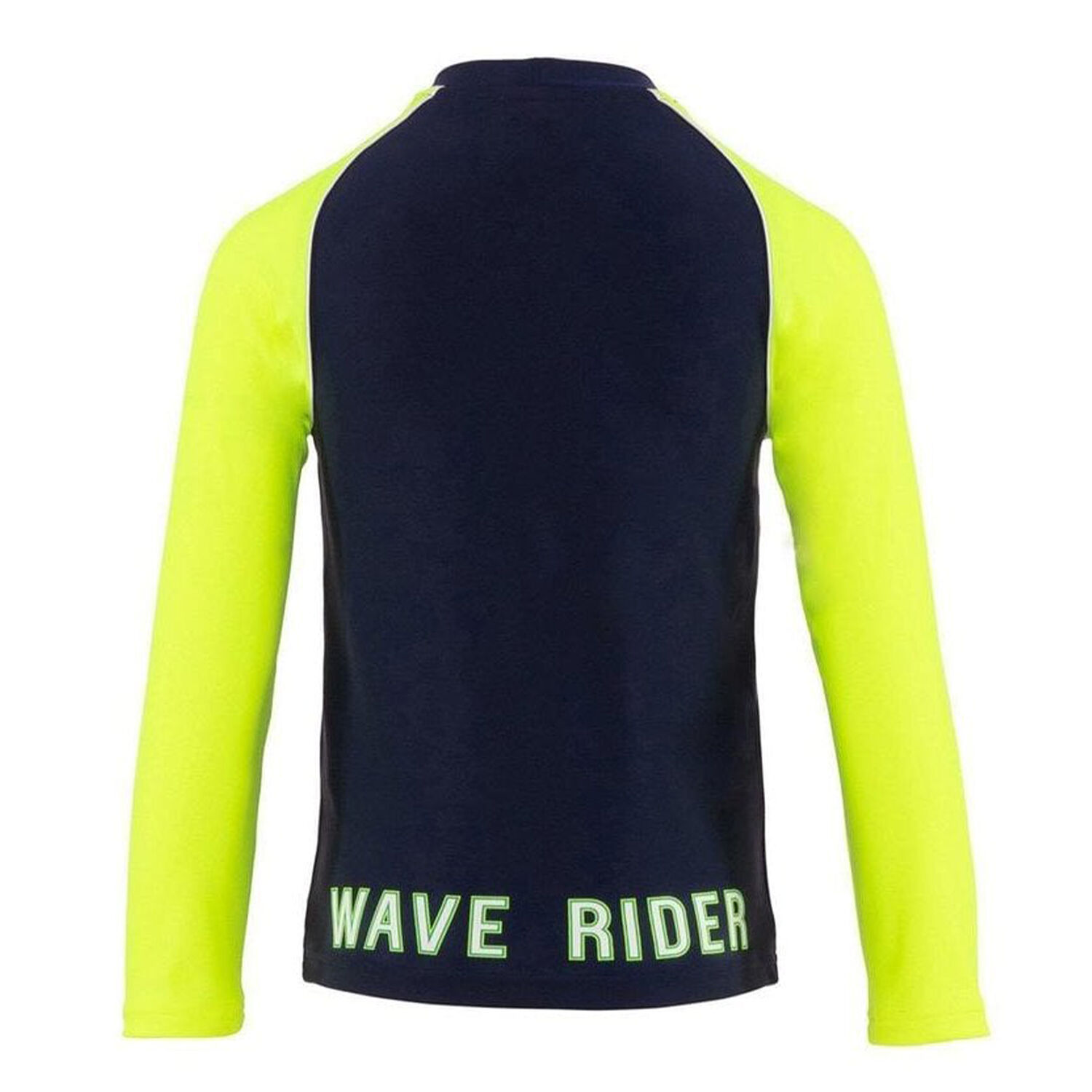 Boys Navy and Neon Long Sleeve Rash Vest UPF 50+, 1, hi-res