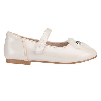 Girls Ivory Diamante Flower Shoes