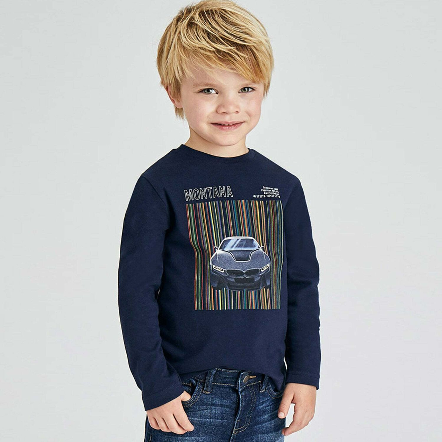 Boys Navy Car Long Sleeve Top, 2, hi-res image number null