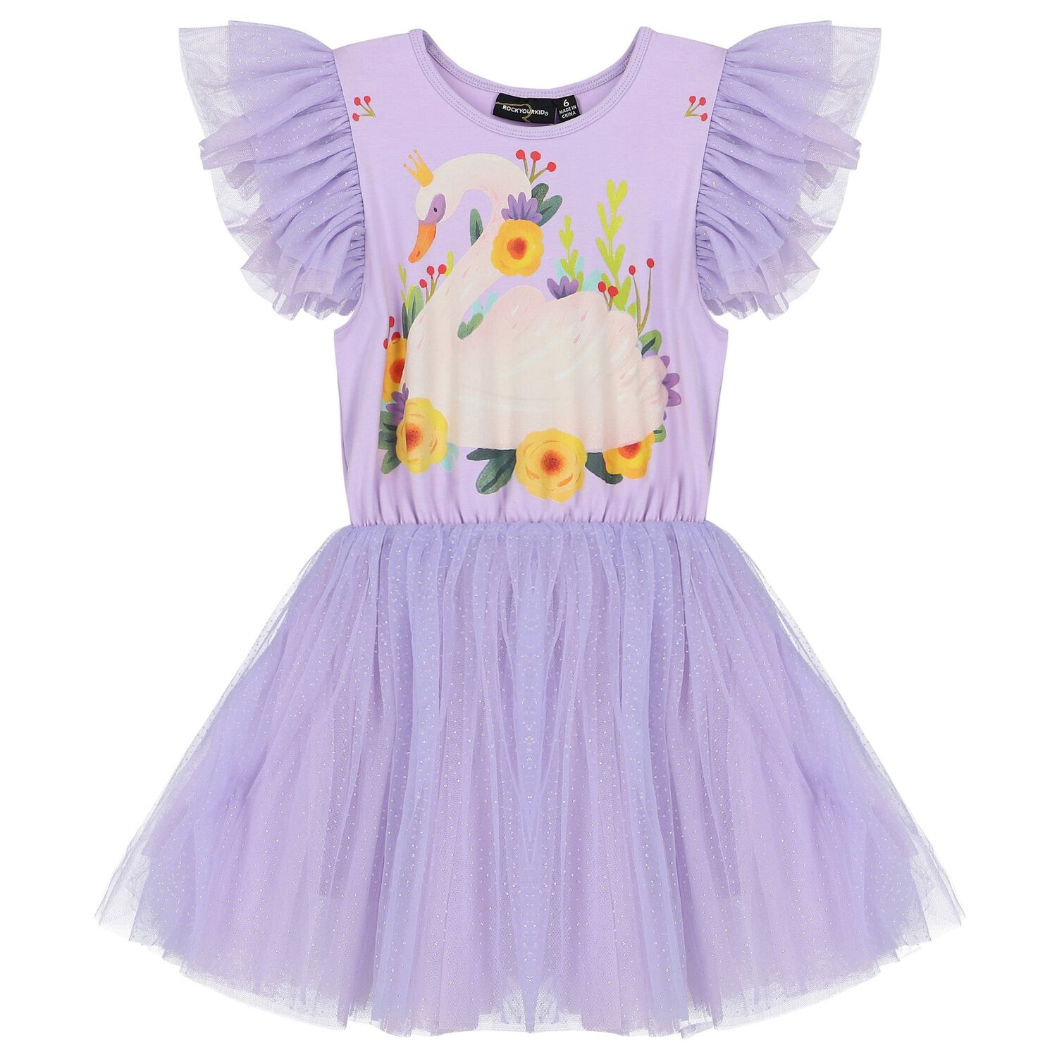 Girls Purple Swan Tulle Dress, 1, hi-res image number null