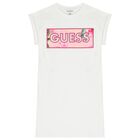 Girls White Rhinestones Logo Dress, 1, hi-res