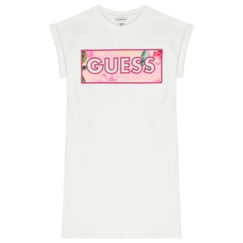 Girls White Rhinestones Logo Dress