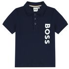 Younger Boys Navy Blue Logo Polo Shirt, 2, hi-res