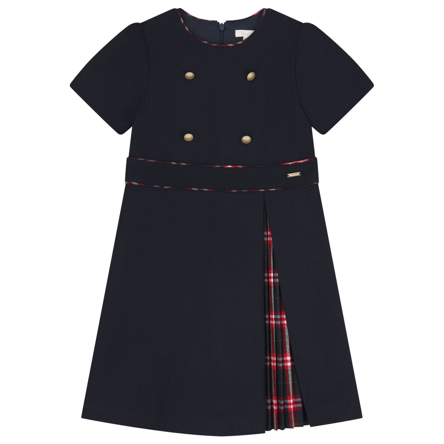 Girls Navy Blue Tartan Dress, 1, hi-res